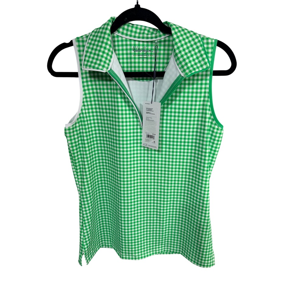 Walter Hagen Sleeveless Polo P11 Gingham Performance Women's S Green Fusion Golf